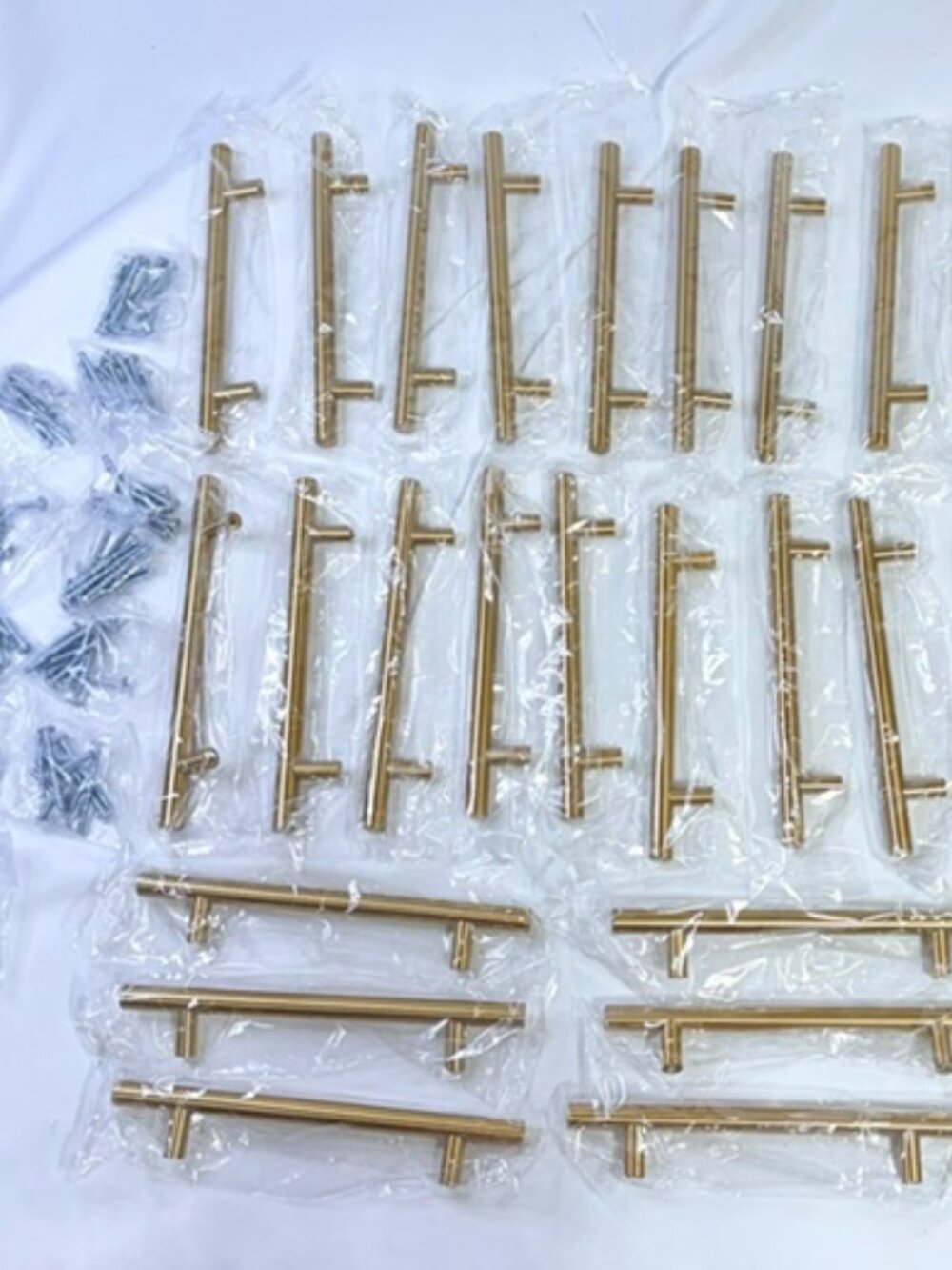 30 Pack Brushed Brass Cabinet Handles Modern T Bar Drawer Pulls 5" Hole Center 7